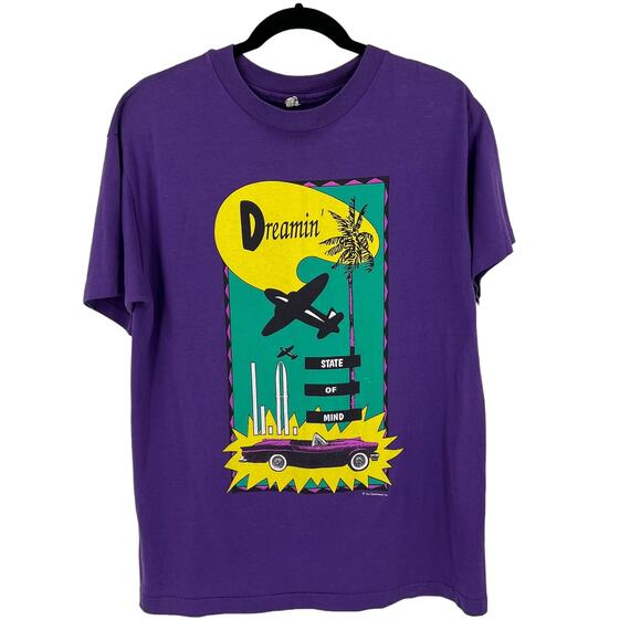 Vintage Sun Sportswear USA Made Dreamin' State Of Mind T-shirt Women's Large - Picture 1 of 9